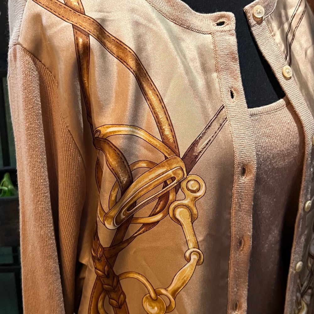 Ralph Lauren tan, silk and cashmere blend cardigan and tank top set - Picture 3 of 7
